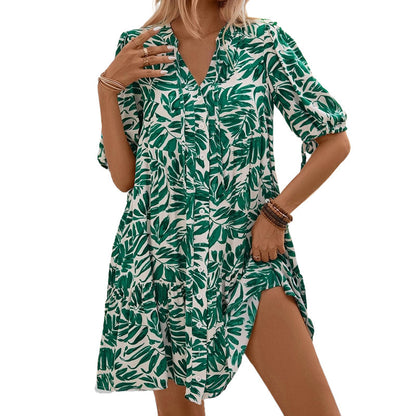 Dress Seaside Holiday Green Leaves
