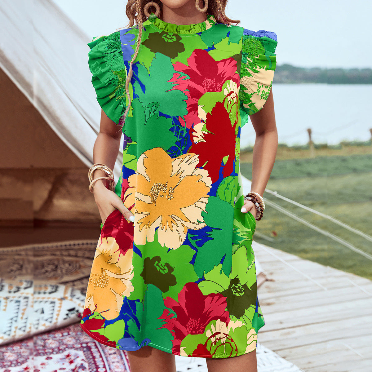 Pullover Ruffle Sleeve Holiday Dress